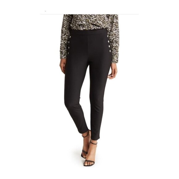 Patrizia Luca Pants - Patrizia Luca Womens Black Sailor Button Ponte Knit Skinny Pants Sz L New
